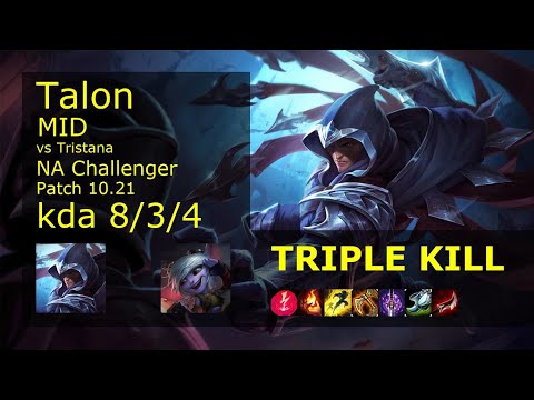 Talon Mid vs Tristana - NA Challenger 8/3/4 Patch 10.21 Gameplay