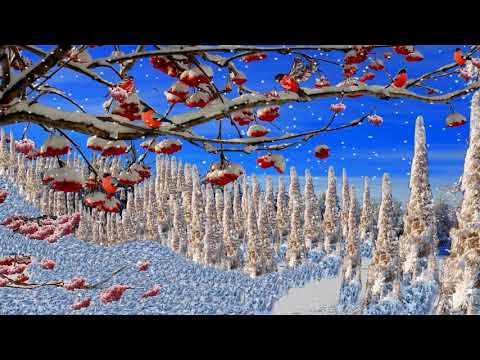 Очень красивый сказочный футаж лес зима снегири рябина ягоды рябины снежинки