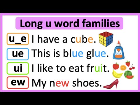 Long U word families 🤔 | -u_e, -ue, -ui, -ew, -oo  ✅ | Learn how to read with pictures & examples