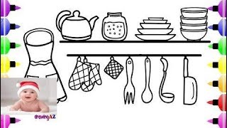 Kitchen Set Coloring Book for Kids & Art Cute Coloring Page for Children   #part 256