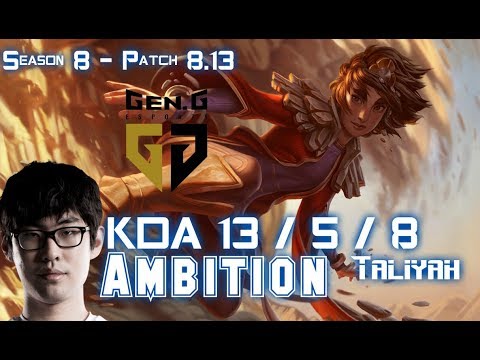 GEN Ambition TALIYAH vs KINDRED Jungle - Patch 8.13 KR Ranked
