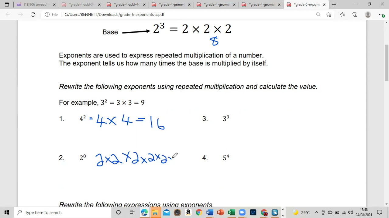 GRADE 5 WORKSHEET  EXPONENTS