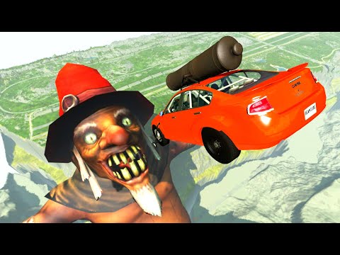 Jumping Cars Over a Giant Troll  - BeamNG.Drive