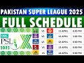 PSL 2025 Schedule PSL X Schedule Dates Venues Timings PSL 10 Schedule