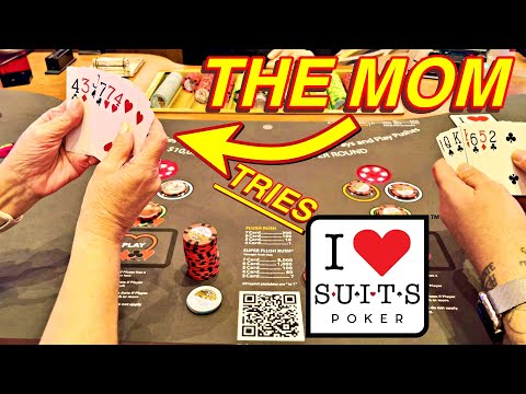 MOM PLAYS I LOVE SUITS POKER!!!  (HIGH CARD FLUSH)