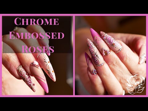 Chrome Embossed Roses Nail Design