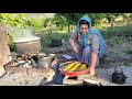 Cooking salmon, liver and lamb's heart in Iranian village style