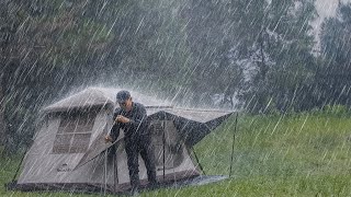 🏕CAMPING IN THE RAIN⛈️RELAXING CAMPING IN HEAVY RAIN FOREST[Soothing sound of rain]
