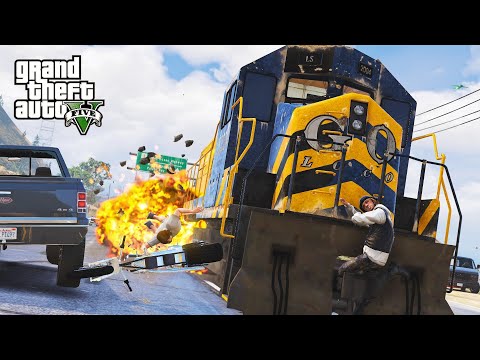 GTA 5 ATROCIOUS RAIL ENGINE TRAFFIC CRASHES COMPILATIONS POLICE CHASE - DESTRUCTION