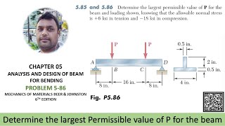 5.86 | Determine largest permissible value of P for beam | Mechanics of Materials