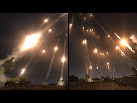 Massiv Artillery Launch at Night - Powerful MLRS Firing - Military Simulation - ArmA 3