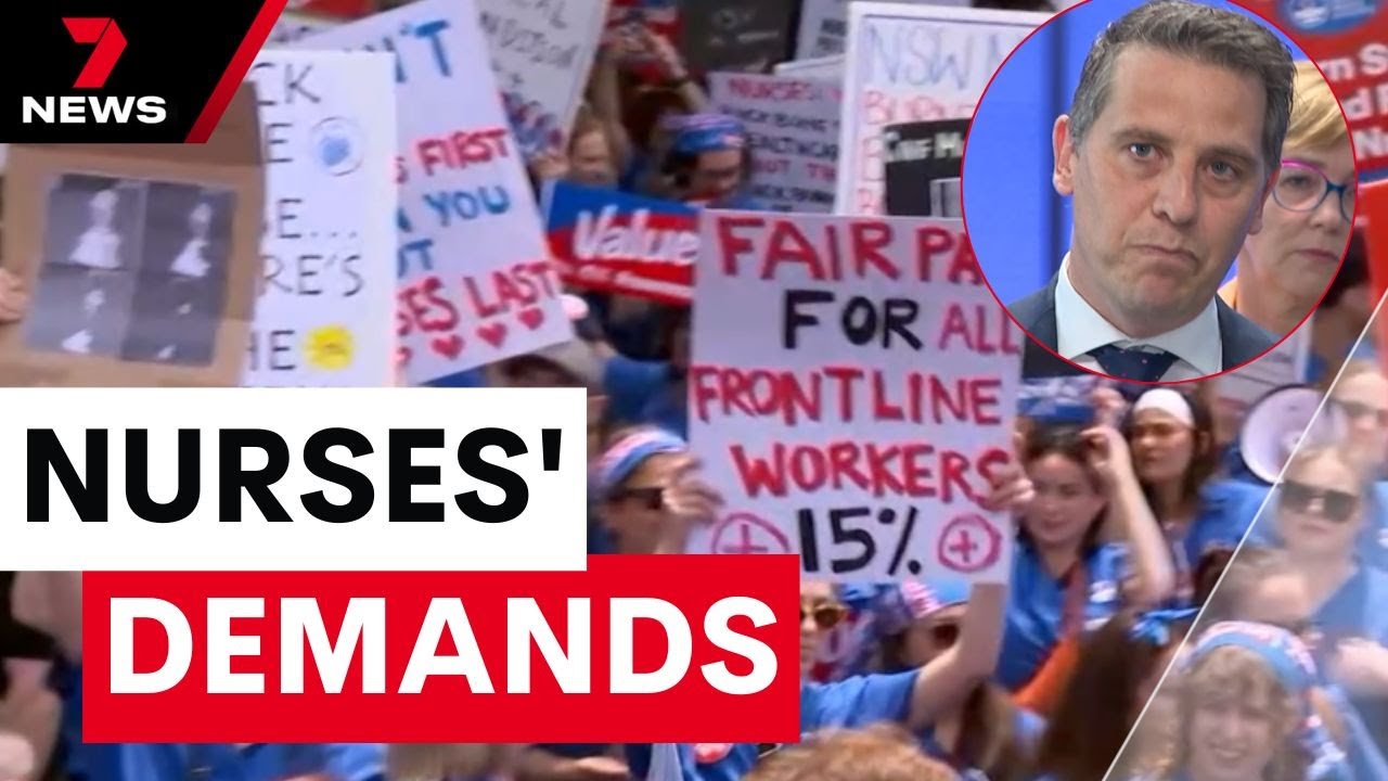Tens of thousands of nurses and midwives across the state marched demanding a pay rise | 7NEWS