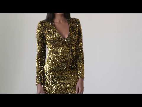 Sheer Collective - Gold Sequin Long Sleeve Mini Dress...