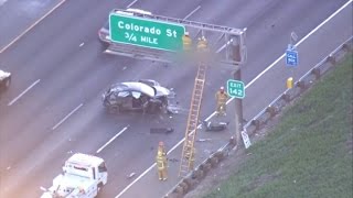 Man Dies After Being Ejected from Car and Landing on Freeway Sign