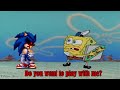Sonic.EXE trying to get a pizza from Spongebob