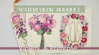 How to Paint a Watercolor Bouquet of Primrose and Violets