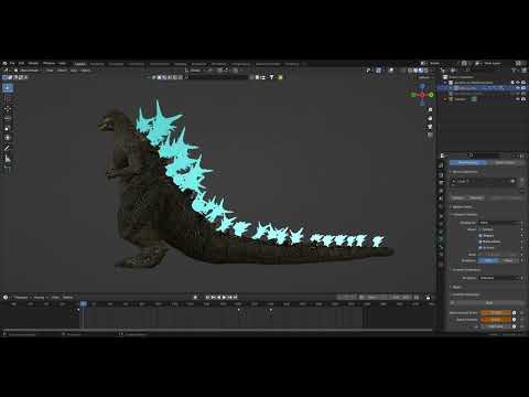 Godzilla Minus One Rig Test - Dorsal Plates Animation/Material driven by Drivers (Blender)