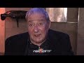 BOB ARUM CLOWNS EDDIE HEARN "HES FALLING ON HIS A**, SAYS STUPID THINGS, HAS HEAD UP HIS A**"