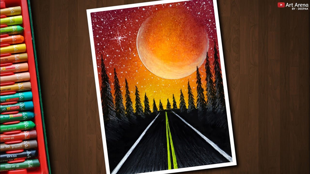 drawing a red night road with scenary by art arena