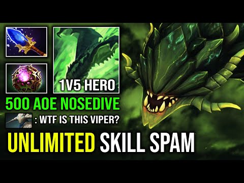 UNLIMITED SKILL SPAM 1v5 Nosedive AOE Nethertoxin with Octarine Full Aghanim Viper Dota 2