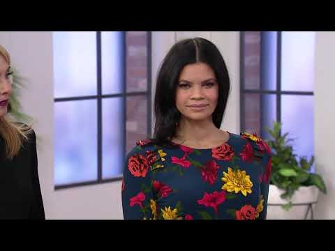 Susan Graver Printed Liquid Knit Dress with Faux Pearl Trim on QVC