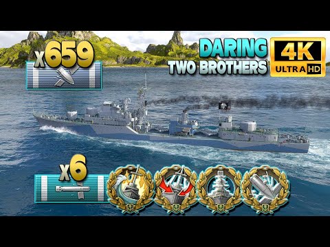 Destroyer Daring: Excellent game on map Two Brothers - World of Warships