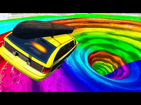 Jumping Into Rainbow & Lava Vortex With Cars Leap Of Death - Beamng.Drive