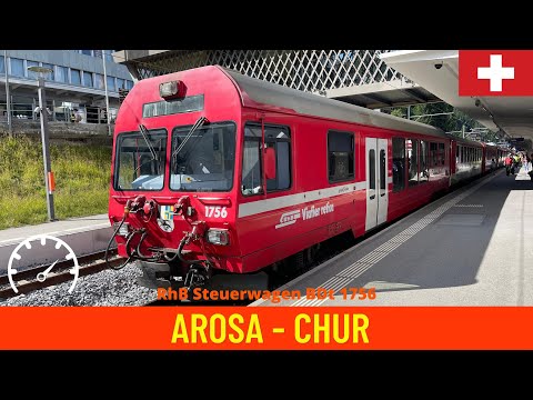 Cab ride Arosa - Chur / train drivers view along Arosa Railway - Switzerland in 4K (August 2022)