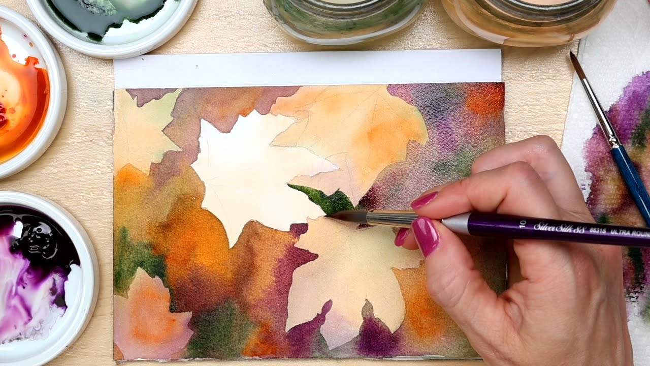 Realistic Watercolor Autumn Leaves Tutorial with the Negative Painting Technique
