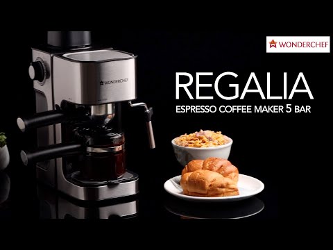 Wonderchef Regalia Espresso Coffee Maker 5 Bar | with Steamer for Cappuccino & Latte | Steam Tube for Froth | Metal Porta Filter & Heat-Resistant Carafe | Works with Coffee Powder | 2 Years Warranty | Steel