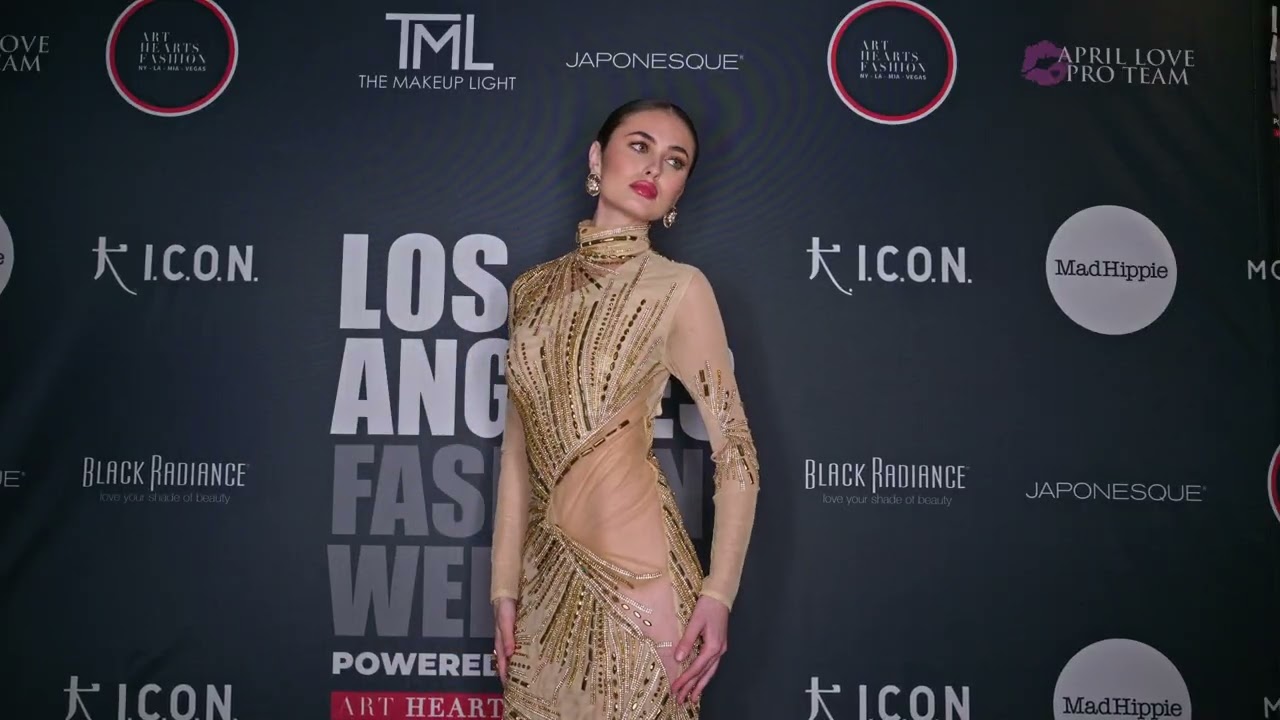 Model Theresa poses in her Giannina Azar runway look @artheartsfashion LAFW