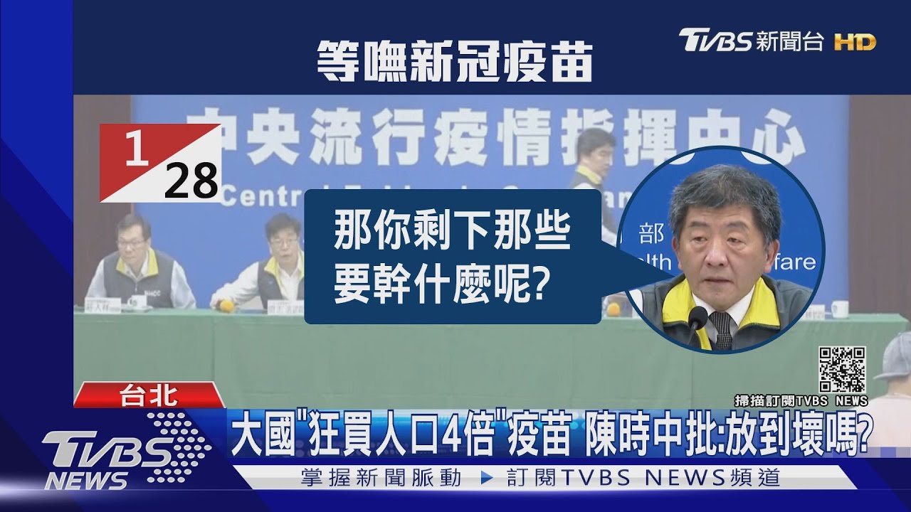 大國「狂買人口4倍」疫苗 陳時中批:放到壞嗎?