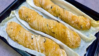 Crispy Homemade Baguette with Olives- So Easy, Anyone Can Bake It!