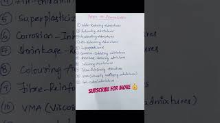 TYPES OF ADMIXTURES  #viral #shorts #trending  #civil #civilengineering #typesofadmixtures