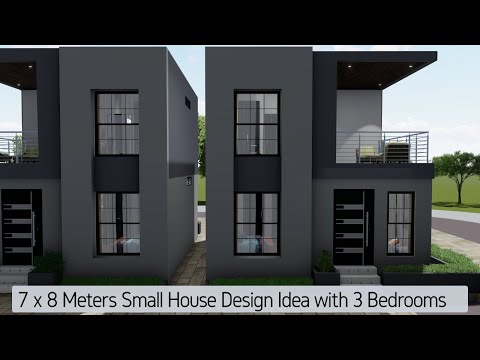 7 x 8 Meters Small House Design Idea with 3 Bedrooms