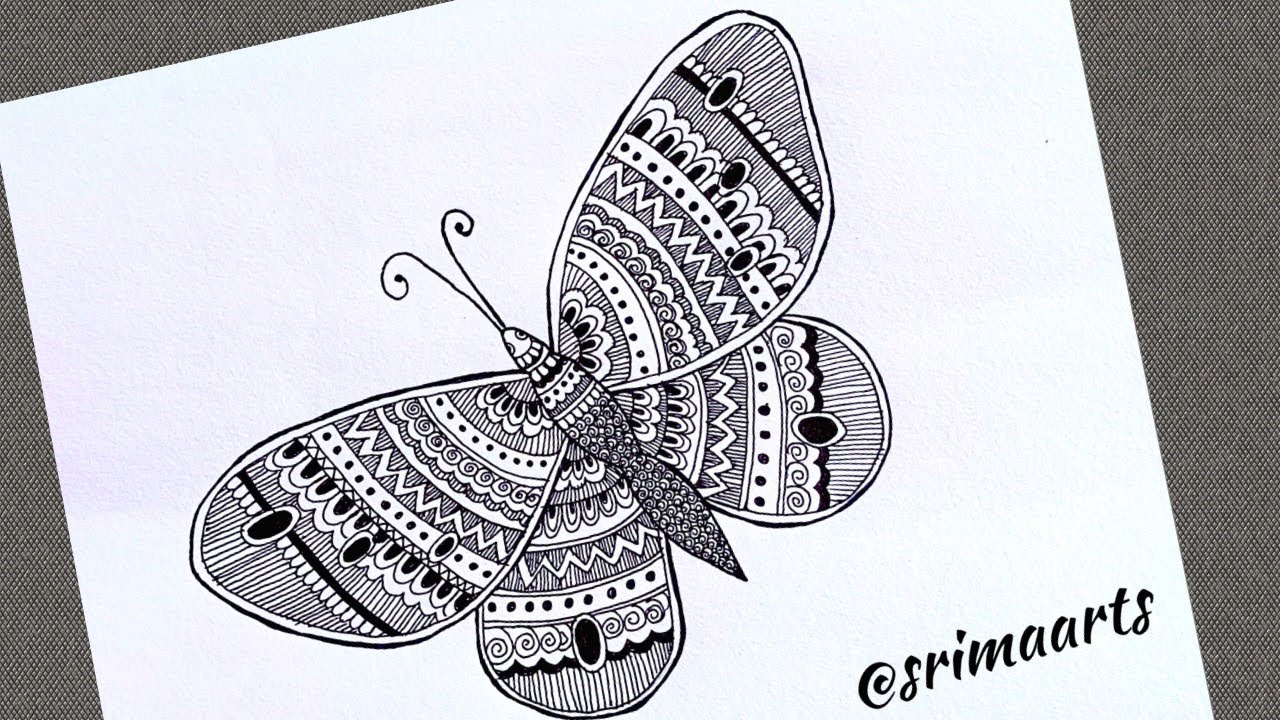 How to Draw Butterfly Mandala Art for Beginners/Mandala Drawing/ Zentangle Art | Doodle Art
