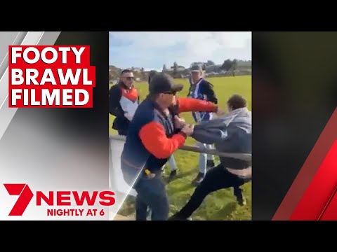Violent brawl at Willaston football grand final caught on camera | 7NEWS