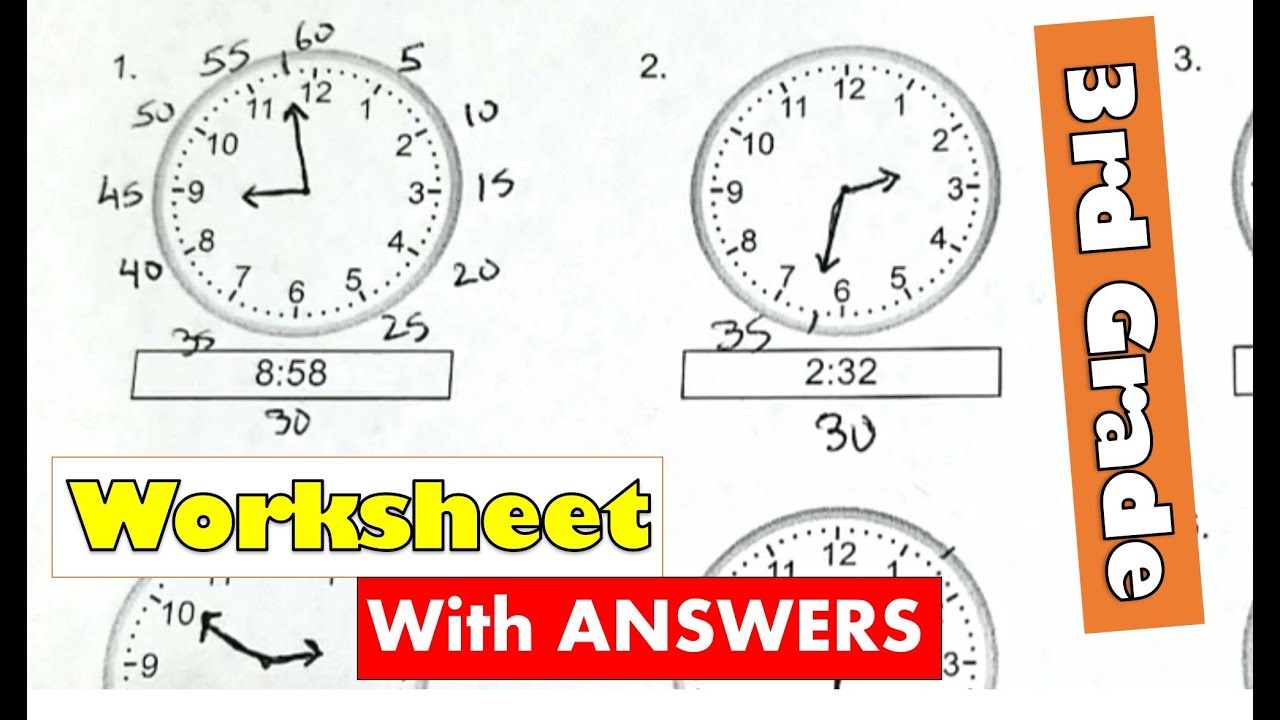 3rd Grade Math - Tell Time By The Minutes Draw Clock With Answers | Free Printable Worksheet
