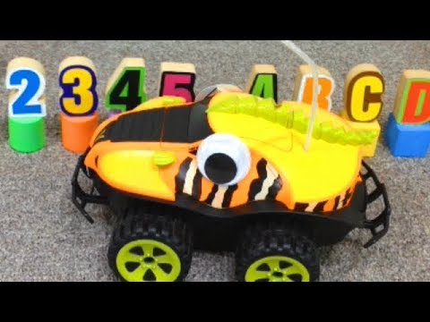 Number Towers! Learn Numbers & Letters with Swampy  as he Crashes into foam Block Towers