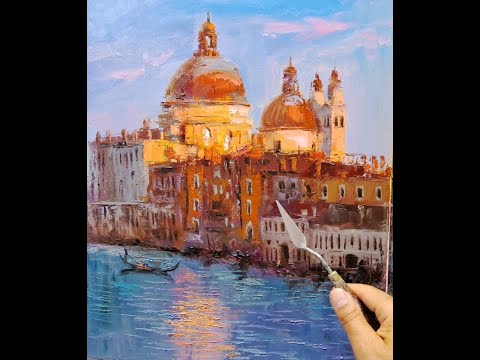 Venice landscape oil painting  palette knife Vugar Mamedov