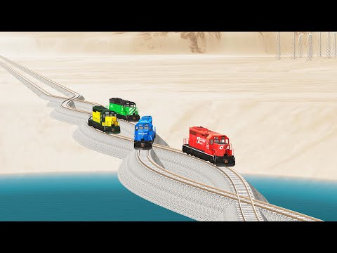 Impossible Helical Shaped Rail Tracks vs Trains crossing -Beamng Drive