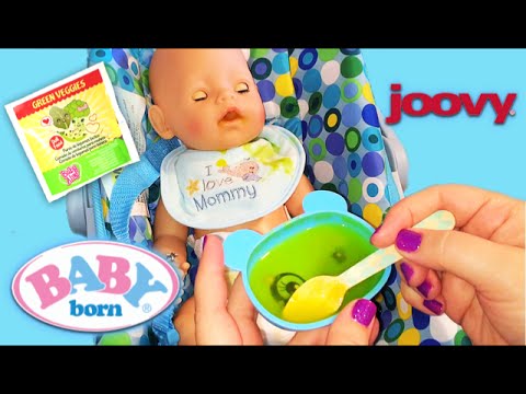 Zapfs Creations Baby Born Doll Feeding with Baby Alive Green Veggies in Joovy Toy Car Seat Video