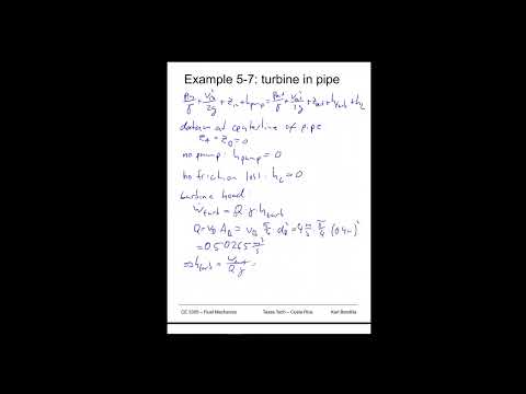 Fluid Mechanics - turbine in pipe - Example 5-7