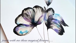 Try Painting Abstract Watercolor Transparent Flowers using needle