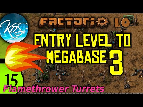 Factorio 1.0 Entry Level to Megabase 3, Ep 15: FLAMETHROWER TURRETS - Guide, Tutorial