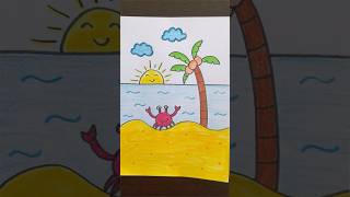 How to draw a beach scene #how#drawing #easy #kids #drawingforkids #beach #view