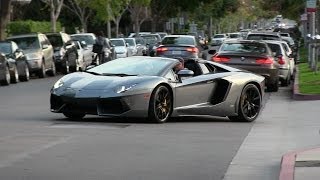 Jimmy Iovine driving his 2014 Lamborghini Aventador Roadster in Beverly Hills!