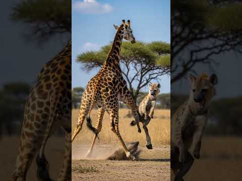 Giraffe vs Hyena: Powerful Kick Sends Hyena Flying Back Quick Escape #wildlife #nature #animalbattle