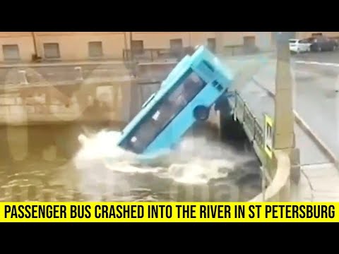 Civilian Bus falls into river in Russia's St Petersburg.