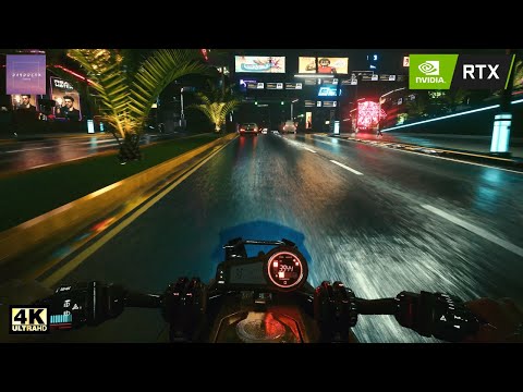 Cyberpunk 2077 Motorbike Driving Tour around the Night City | 4K Ultra Graphics - Realistic Driving